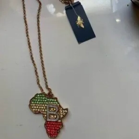 Initial B- tri colored rhinestone Africa pendant (mens listing) - Picture 6 of 7